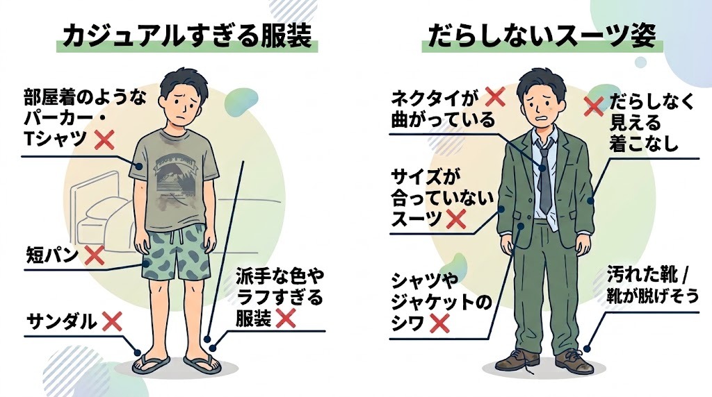 就活エージェントの面談で避けるべきNGな服装例