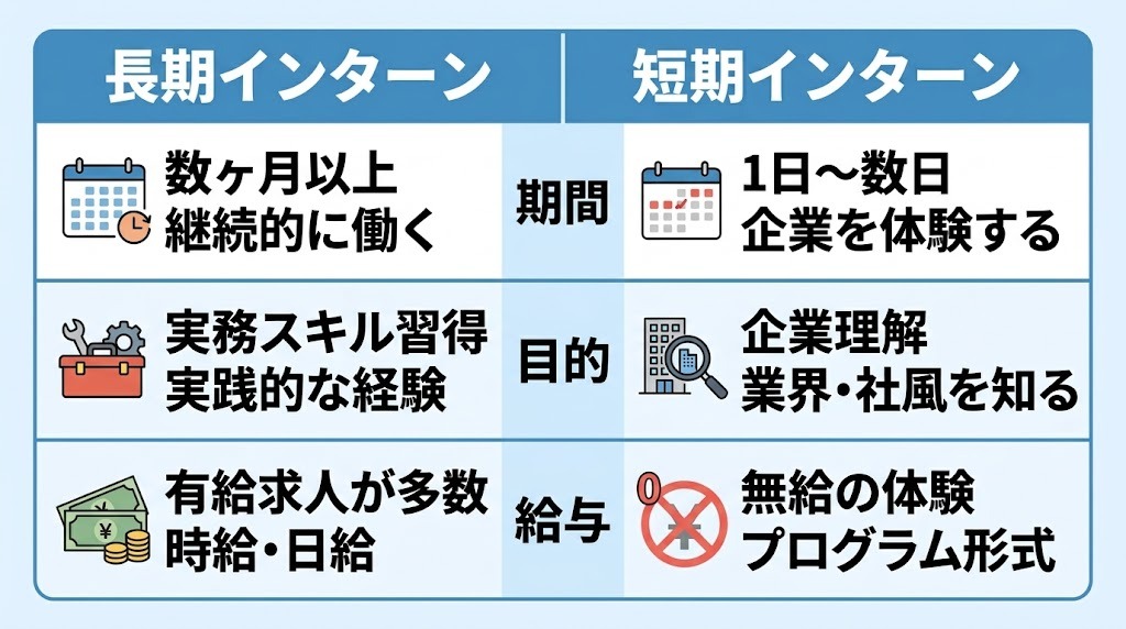 長期インターンと短期インターンの違い
