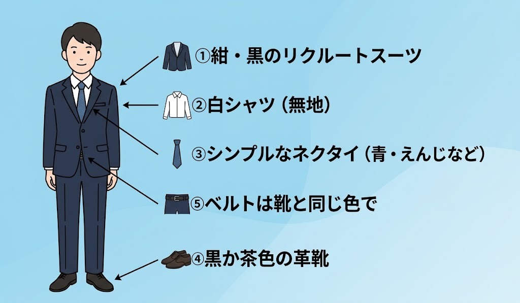 男性のインターンシップのスーツ服装例