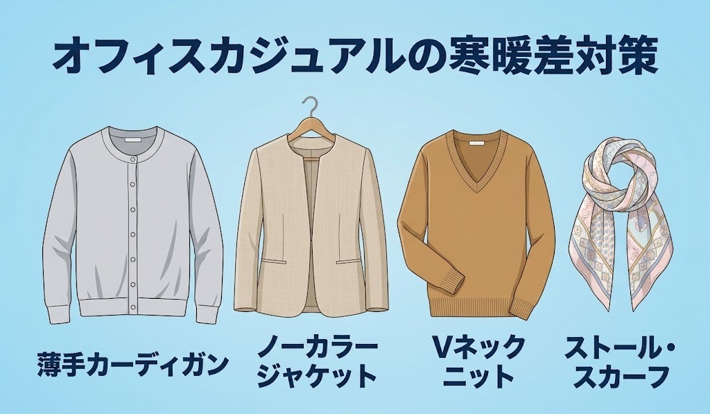 オフィスカジュアルの寒暖差対策